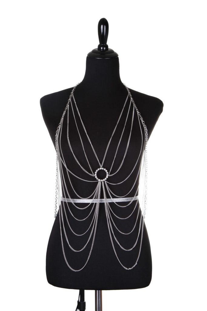 Chest Drape Body Jewelry Chain in Silver