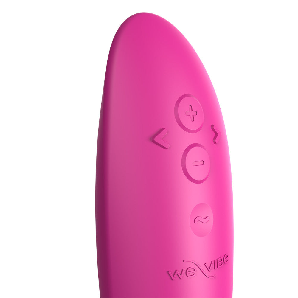 close up of the easy-to-control buttons on the we-vibe rave 2 g-spot vibrator