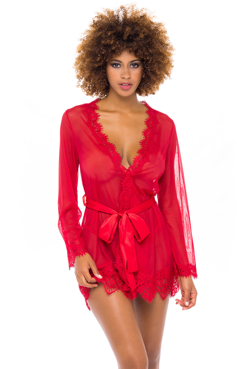 Our Next Chapter Mesh & Lace Robe in Red Hot