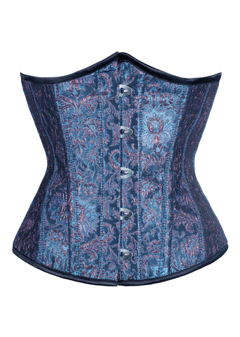 Elizabethan Royalty Brocade Underbust Corset in Blue & Gold