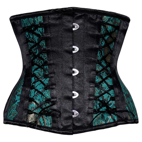 Hidden Treasures Damask Lace Up Underbust in Teal & Black