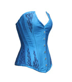 Hot as Ice Flame Embroidered Satin Overbust Corset in Turquoise