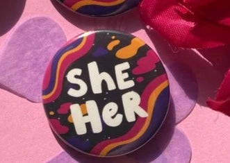 Spacey Holographic Pronoun Button