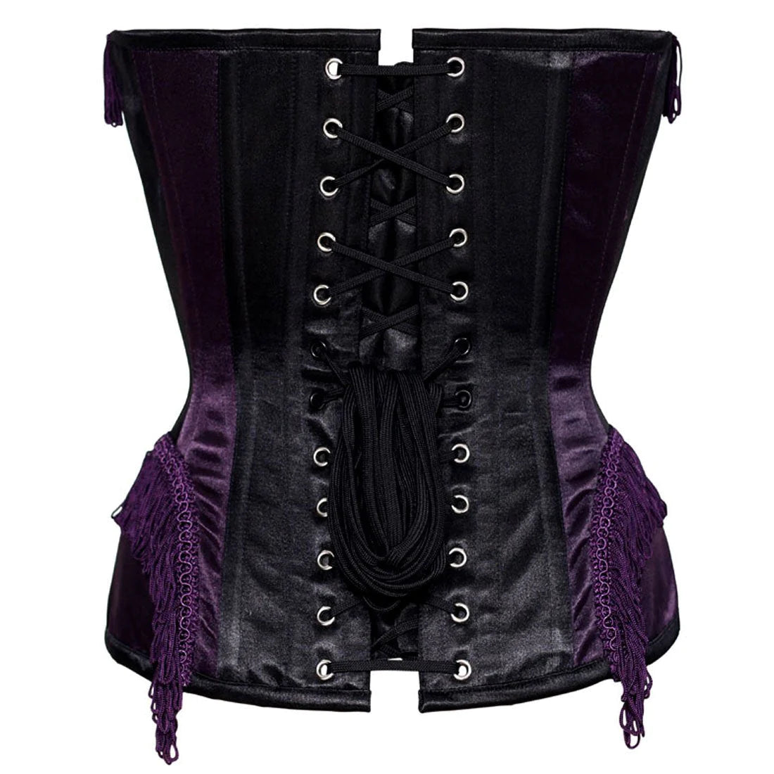 Tasseled Queen Overbust Corset in Blackberry Satin