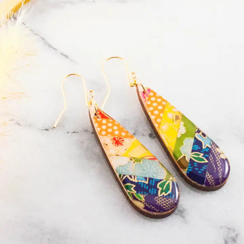 Teardrop Collage Earrings in Rainbow