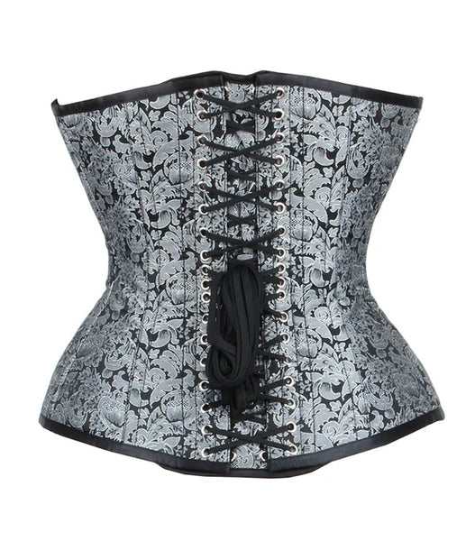 Timeless Longline Overbust Brocade Corset in Black & Silver