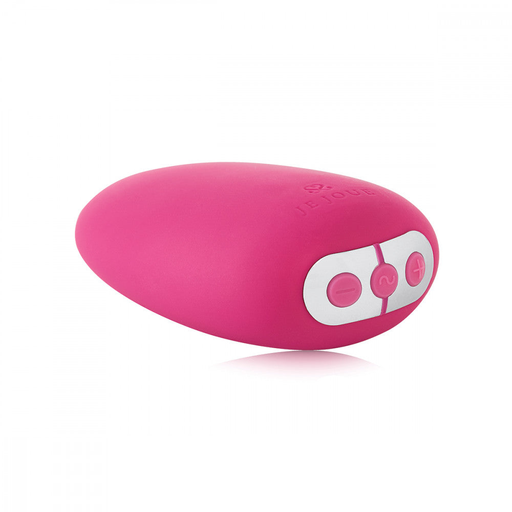 a sideways angle of the fuchsia pink palm beginners vibrator called the mimi soft